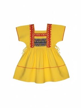 Traditional Thailand Yellow Embroidered Square-Neck
